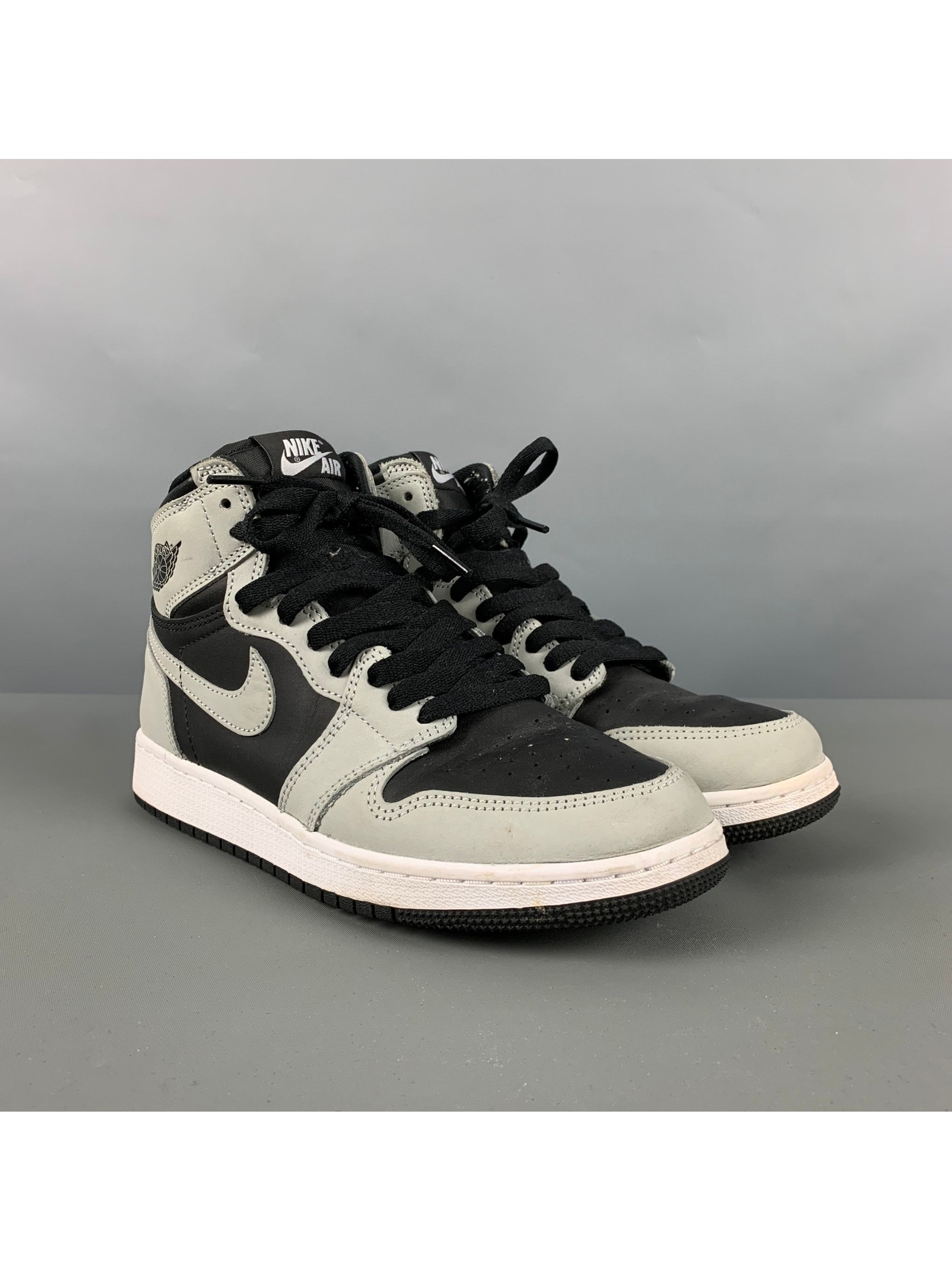 Nike Size 6y Grey Black Color Block Leather High Top Sneakers